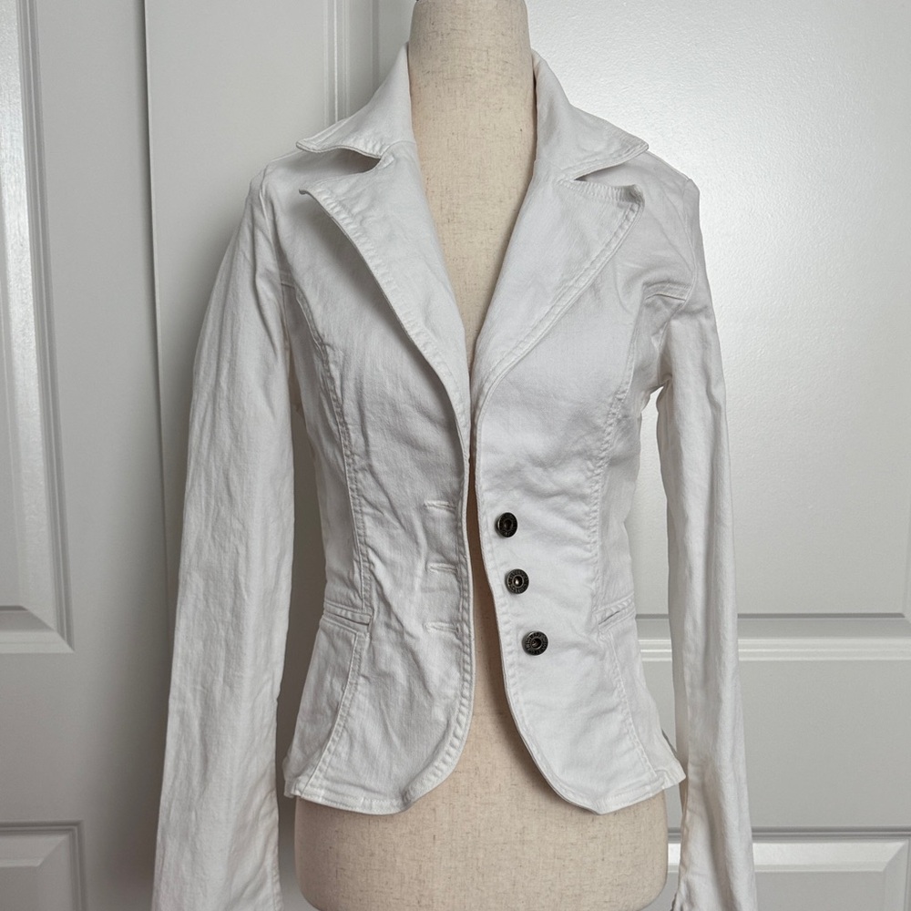 NWOT Guess Jeans Fitted White Stretch Denim Jean Blazer Jacket Long Sleeve S